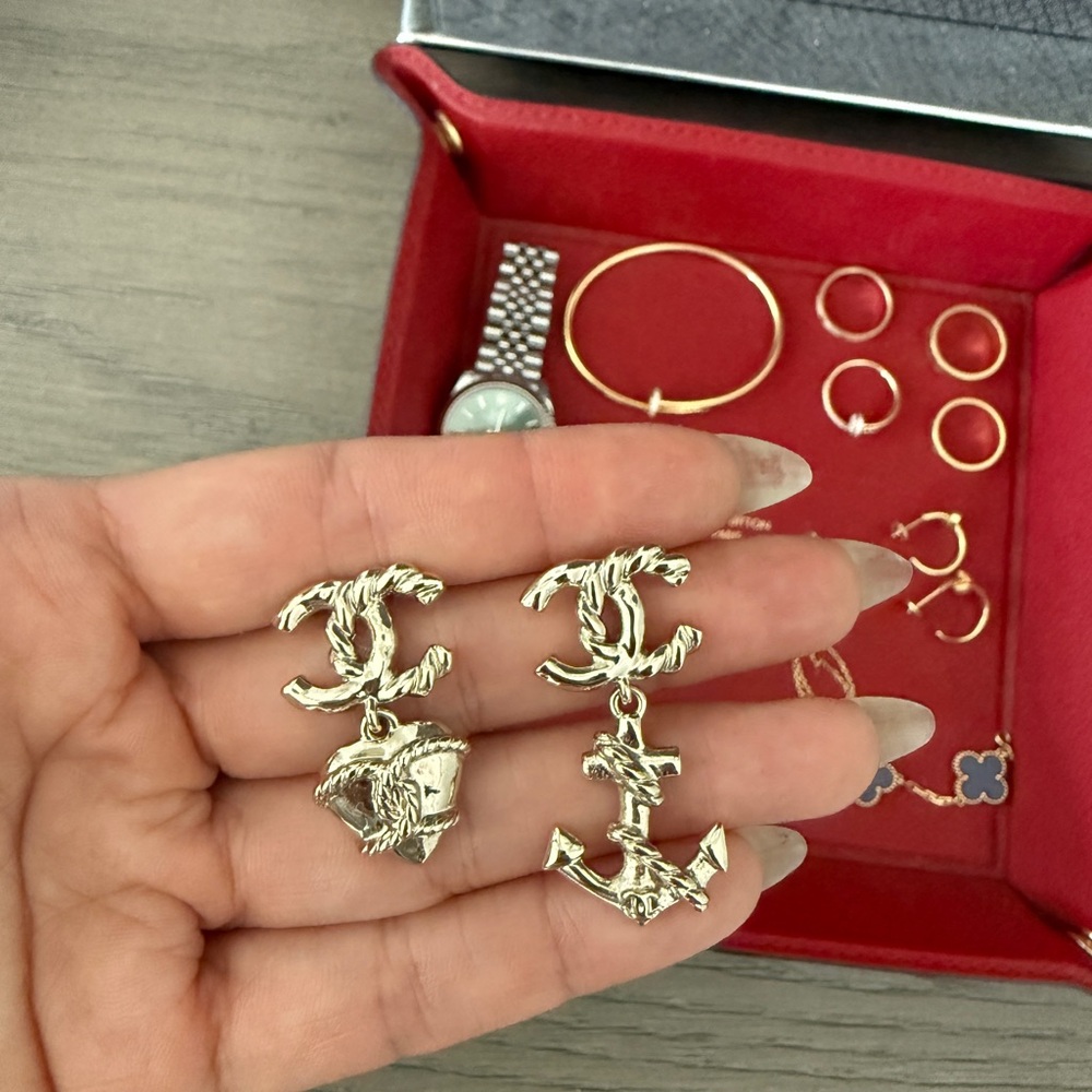 Chanel Asymmetrical Nautical Cruise Silver Drop Earrings